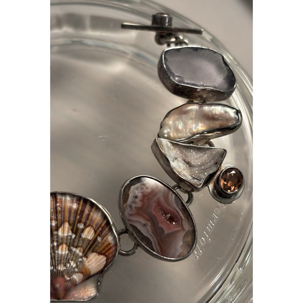 Echo Of The Dreamer Sterling/Pearl/Shell/Druzy/Glass/Tourmaline/Agate BRACELET - Picture 5 of 9